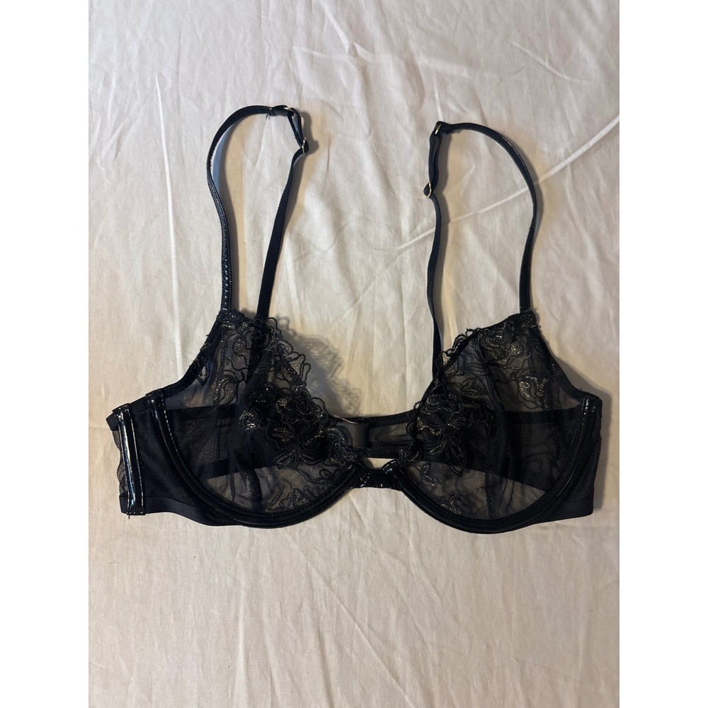 Victoria's Secret Very Sexy Demi Bra Womens 34C Black Excellent‎ Lace Sheer Mesh